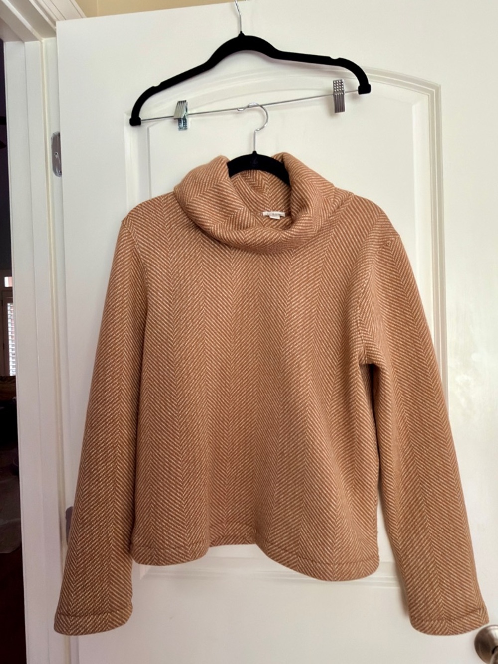 J. Crew Camel Herringbone Cowl Neck Sweater